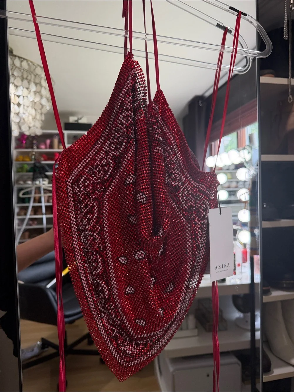 AKIRA Red Bandana-Print Cowl Halter Top - Picture 2 of 2